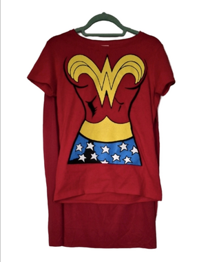 Wonder Woman Women's Graphic Tee Dress Costume Cape And Crown Super Hero SM